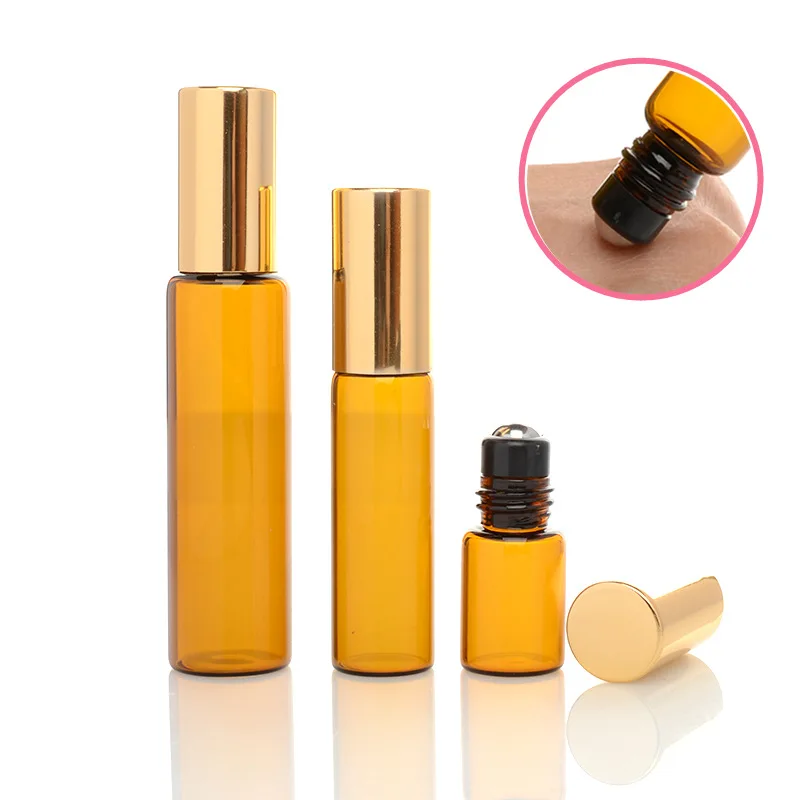 

100pcs/lot 1 2 3 5 10mL Brown Amber Rollon Roller Bottle for Essential Oils Refillable Perfume Bottle Deodorant Containers