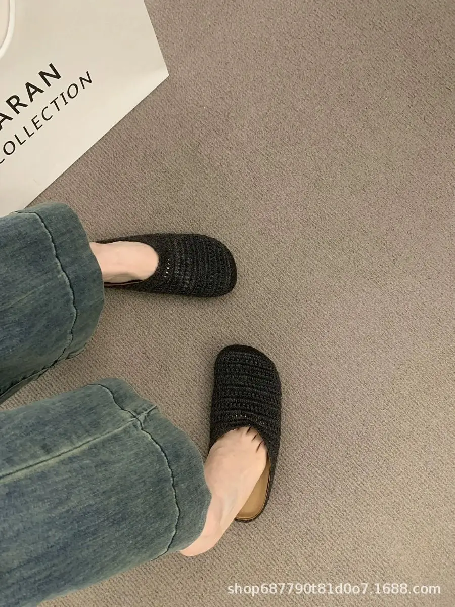 Handgewebte, dicke, offene Zehenschuhe im koreanischen Stil, flache, rutschfeste Pantoffeln für Damen, flache Sandalen – Detail 11