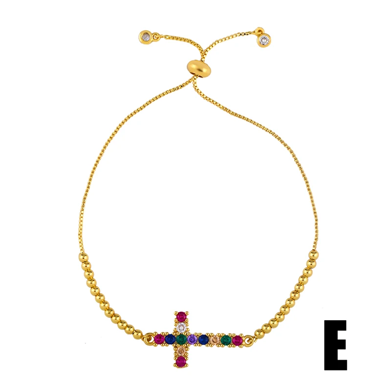 FLOLA CZ Rainbow Cross Bracelet Woman Rainbow Crystal Boy Girl Heart Bracelet Gold Plated Jewelry pulseras mujer moda brtb78
