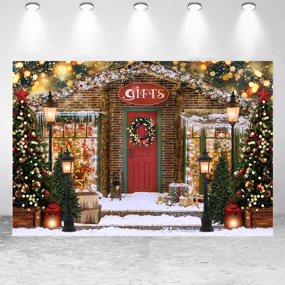 Weihnachten Party Kulissen Geschenke Haus Foto Weihnachten Baum Schnee Lichter Kind Porträt für Fotografie Hintergrund Foto Studio Requisiten