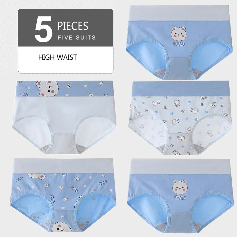 5Pcs Women Panties High Waist Breathable Soft Cotton Girls Underwear Seamless Briefs Women Cute Print Sexy Lingerie