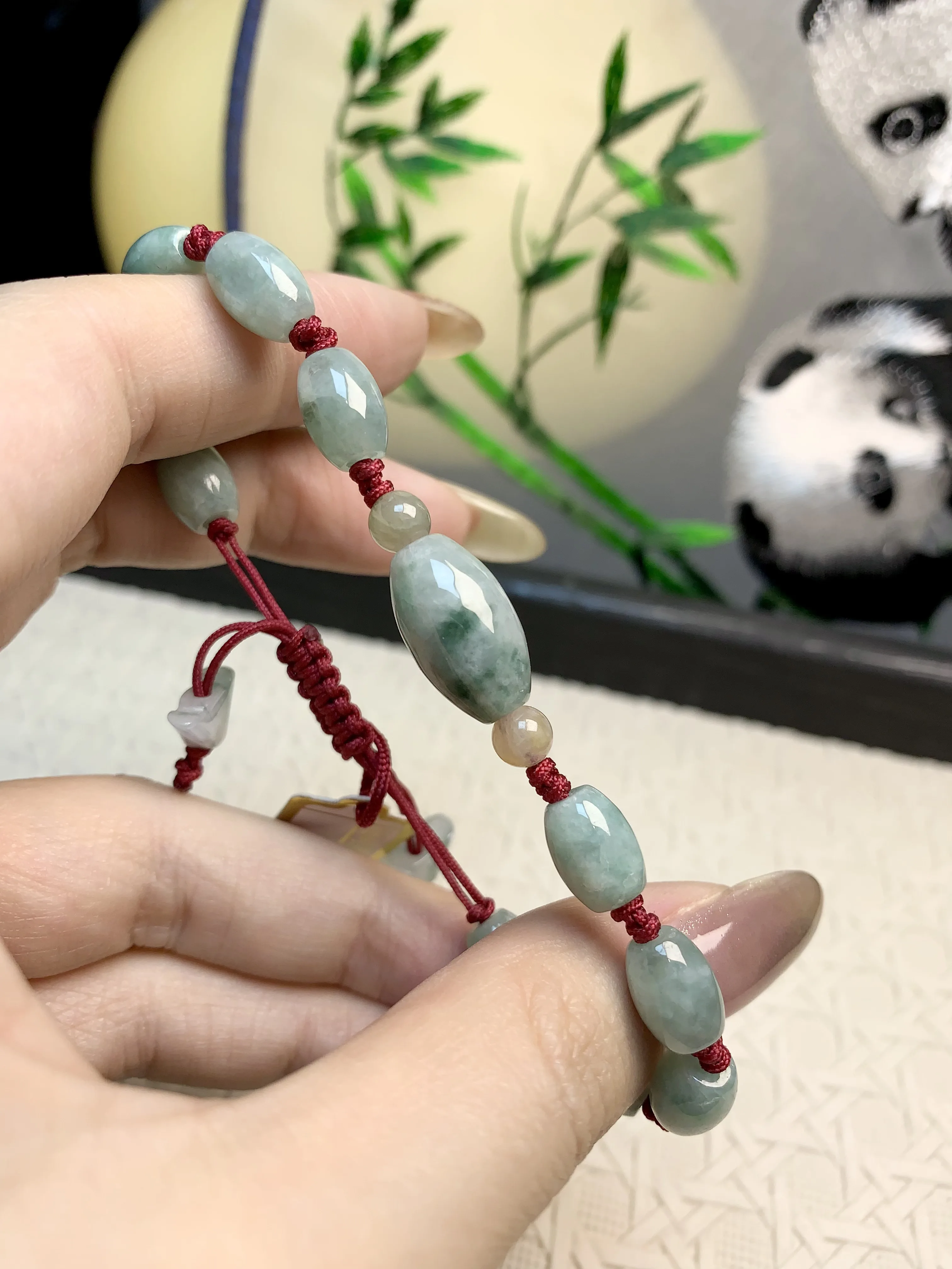 Emerald Jadeite Barrel Bead Pendant Bracelet