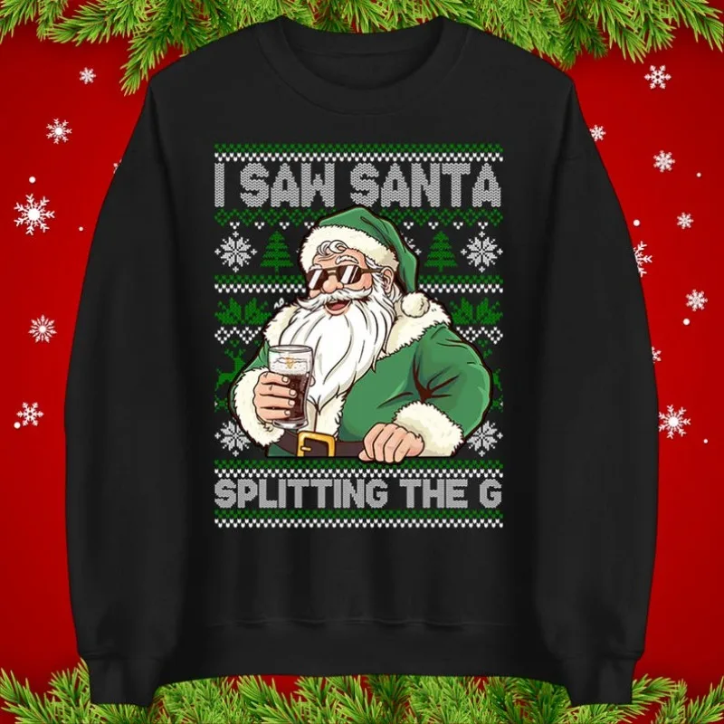 

Funny Santa Drinking Beer Splitting G Christmas Jumper Xmas Funny Santa Claus Sweatshirt Hoodie Thermal Shirt Promo Clothes