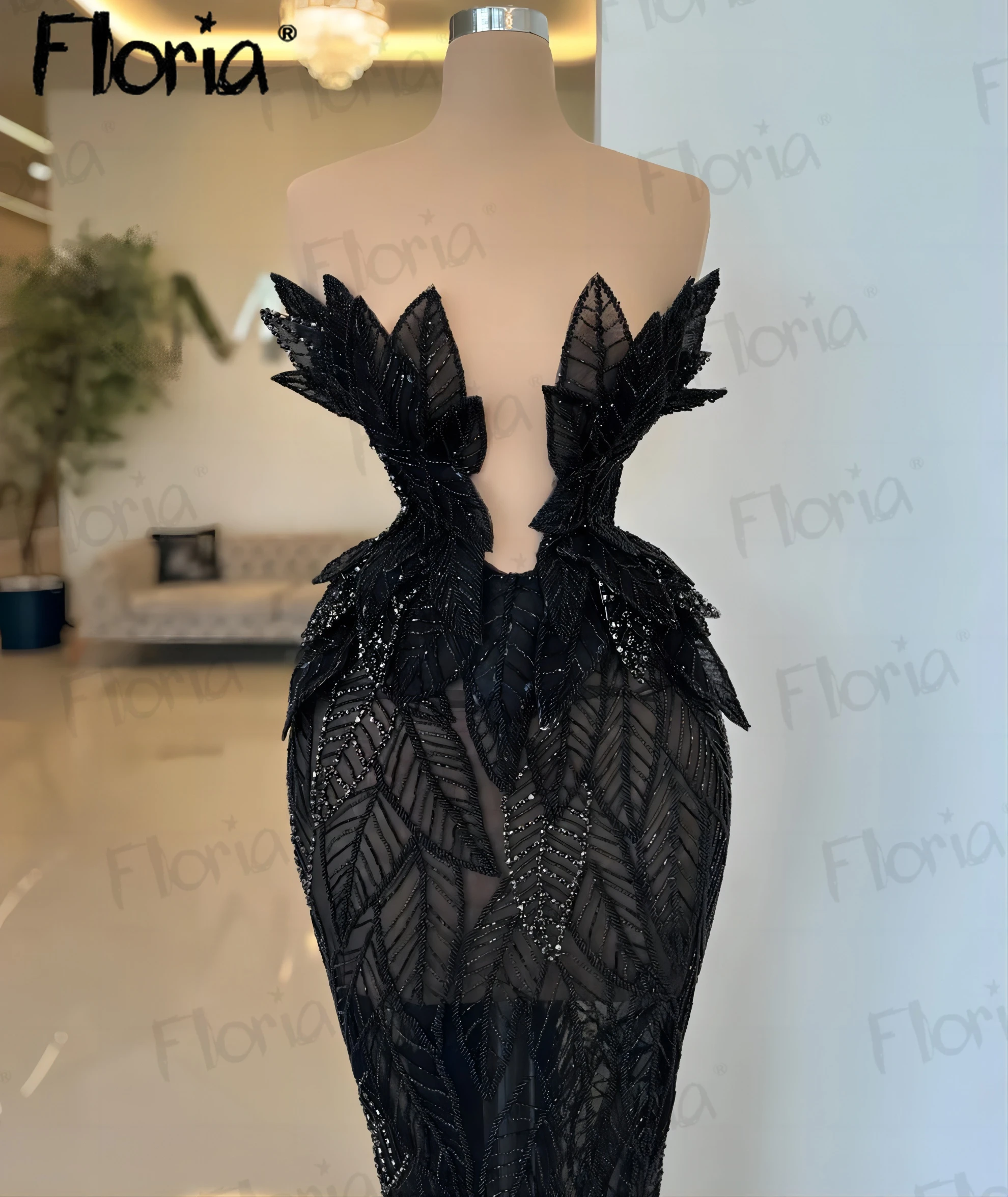 Solid Black Illusion Cocktail Dress Beading Mermaid Prom Dress for Occasion Arabic Birthday Wear Vestidos De Fiesta Custom