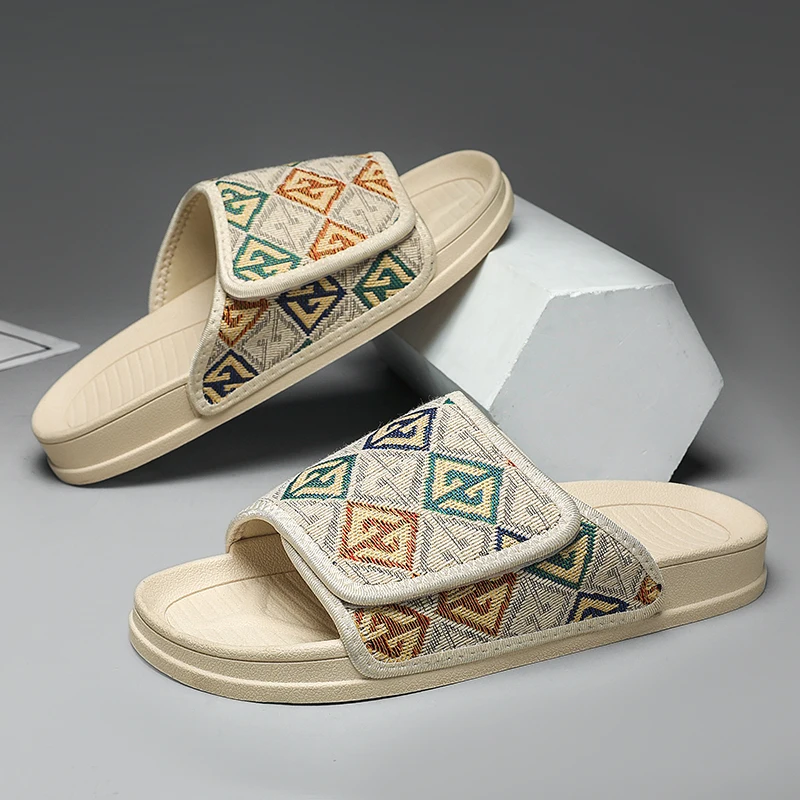 

Летние мужские тапочки, большие размеры 39-46, модные тапочки с вышивкой, мужские нескользящие домашние тапочки для мужчин, мужские тапочки на плоской подошве, chanclas de hombre