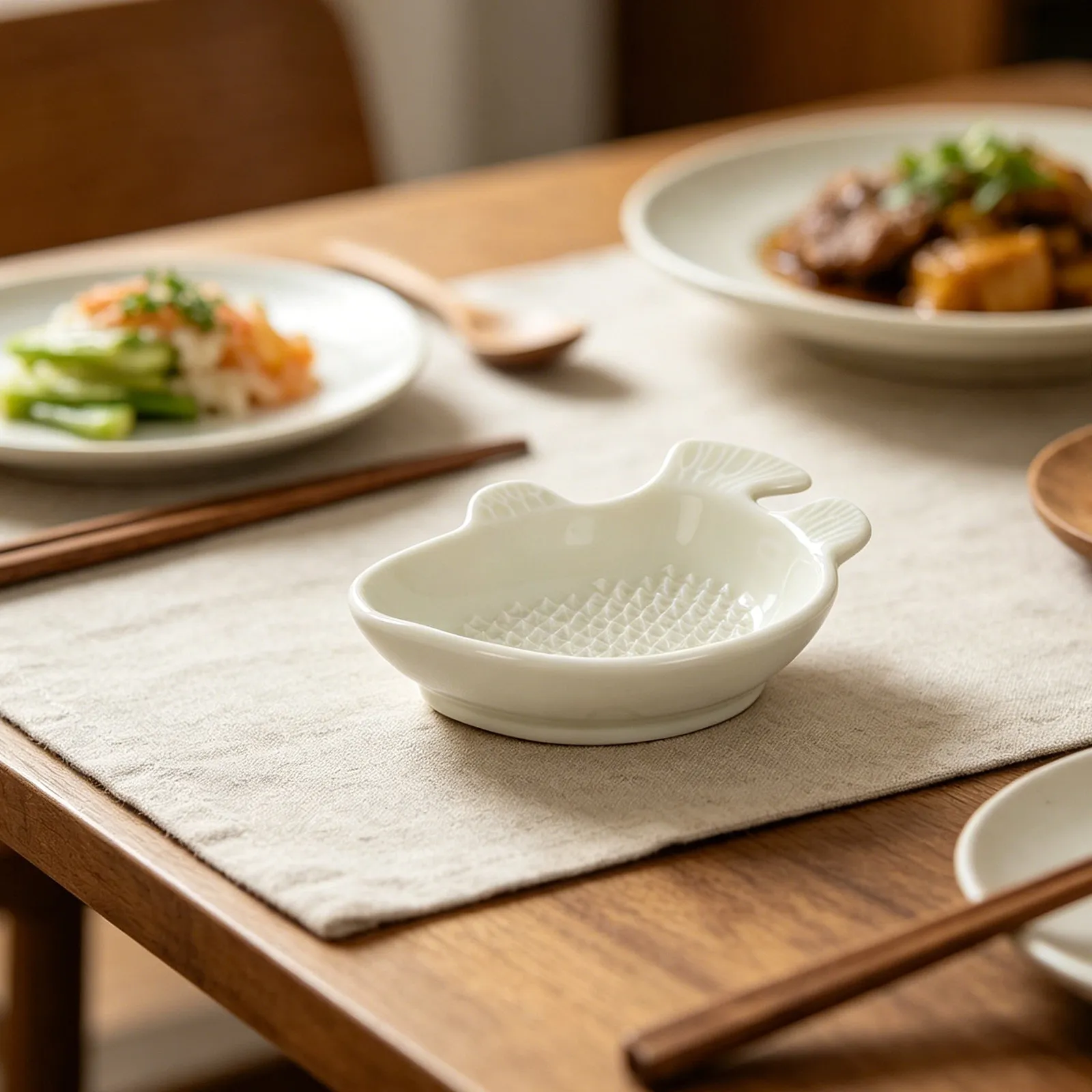 Ceramic Ginger Grater Plate Fish Shaped Kitchen Garlic Grinding Dish 4.8x3.5 Mini Spice Mincing Saucer with Cleaning Brush