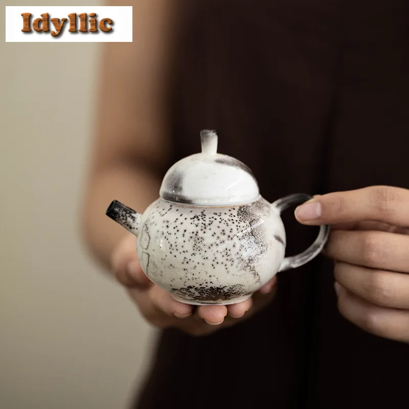 125ml Kiln Fambe Ink And Wash Wood-fired Porcelain Teapot Vintage Tea Infuser Pot Tea Maker Kettle With Ball Hole Drinkware Gift