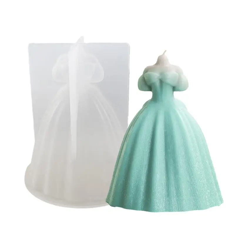 Wedding Dress Candle Mold 3D Skirt Princess Dress Silicone Cake Topper Decoration Mold For Candle Making Aroma Soy Wax Plaster