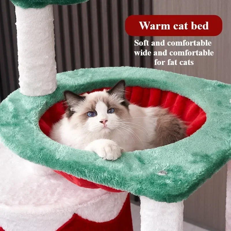 Christmas Cat Tree Climbing Frame Soft Plush Cat Bed Cat Tower with Sisal Cat Scratching Board Toy Xmas Gift for Indoor Cats