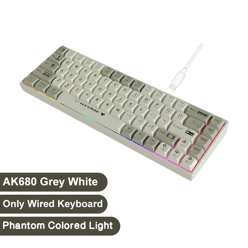AJAZZ AK680 Gaming Mechanical Keyboard ABS Keycap 68 Keys Wired Wireless Bluetooth Keyboard Hot Swap Custom Gasket for Pc Laptop