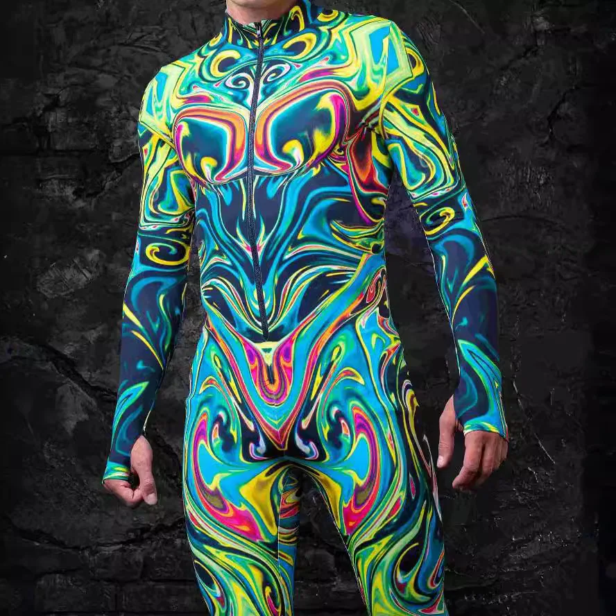 NUOVI uomini tuta cosplay 3D stampato tuta teschio cerniera Zentai sexy stile Mech per la festa di Halloween aderente sottile