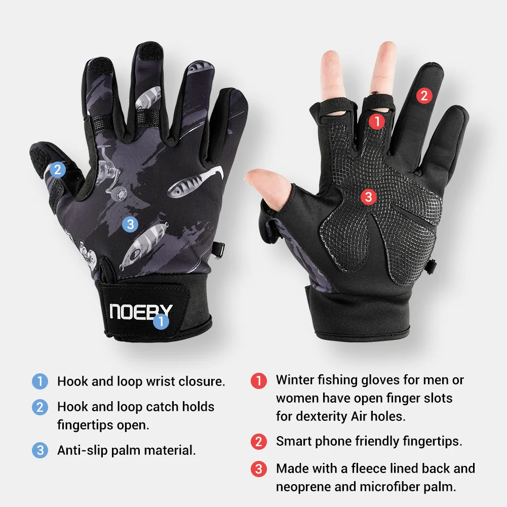 Noeby Winter Fishing Gloves Non-slip Warm Ice Fishing Wear Resistant Hunting Men Women Thickening Gloves Fishing Gloves Tackle