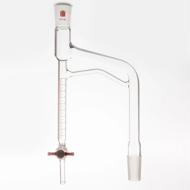 SYNTHWARE Graduated distillation receiver, 10mL/20mL, Joint 24/40, PTFE/Glass valve, Borosilicate glass, D46