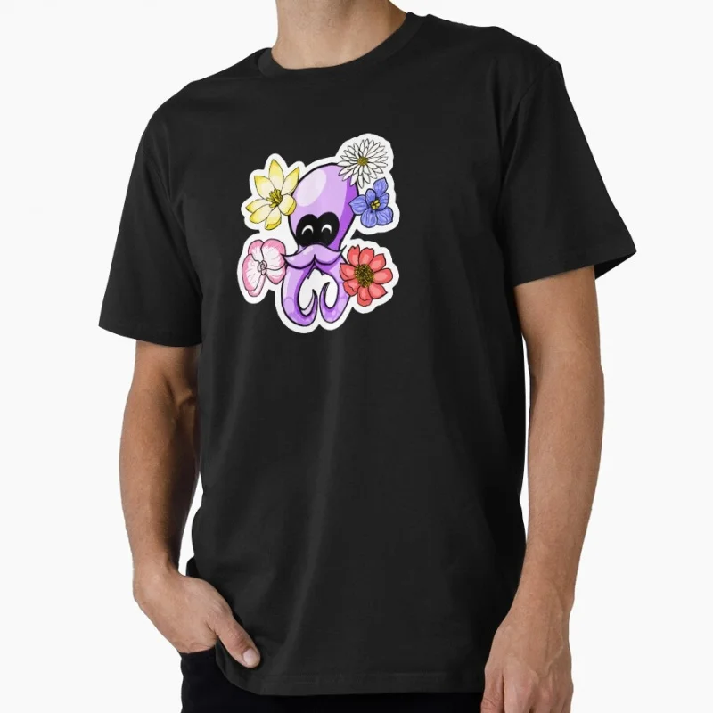 

Octo with flowers Cartoon Video game Splatoon Gift T-Shirt for gamer 100% Cotton y2k clothing Short-Sleeve Tee All Size Tops