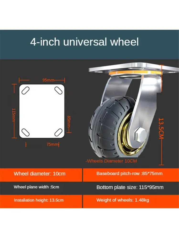 

1 Pc 4-Inch-Universal Wheel Heavy Duty Caster Mute Rubber Flat Trolley Shock Absorption