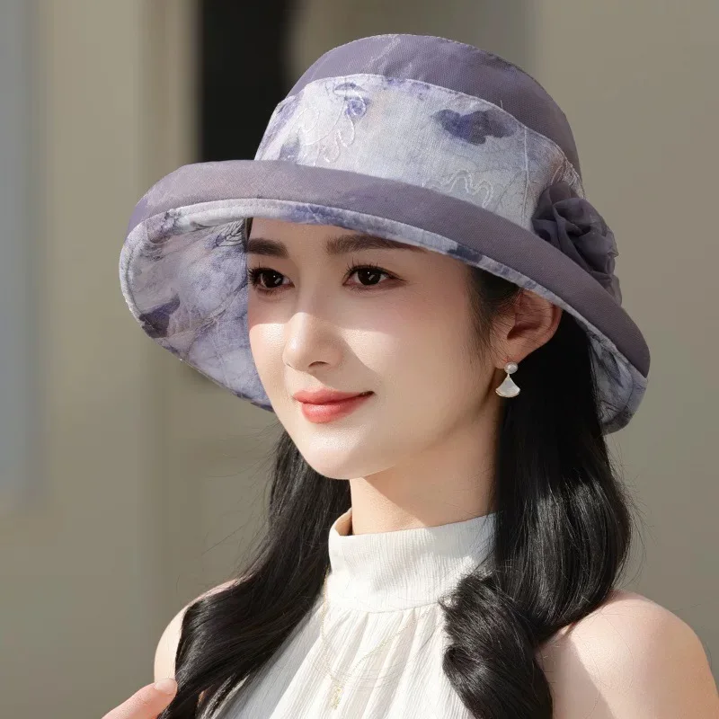 New Summer Women's Outdoor Fashion Sun-proof Hat Elegant Mother Versatile Sun Protection Thin Big Brim Fisherman Hat Bucket Hat