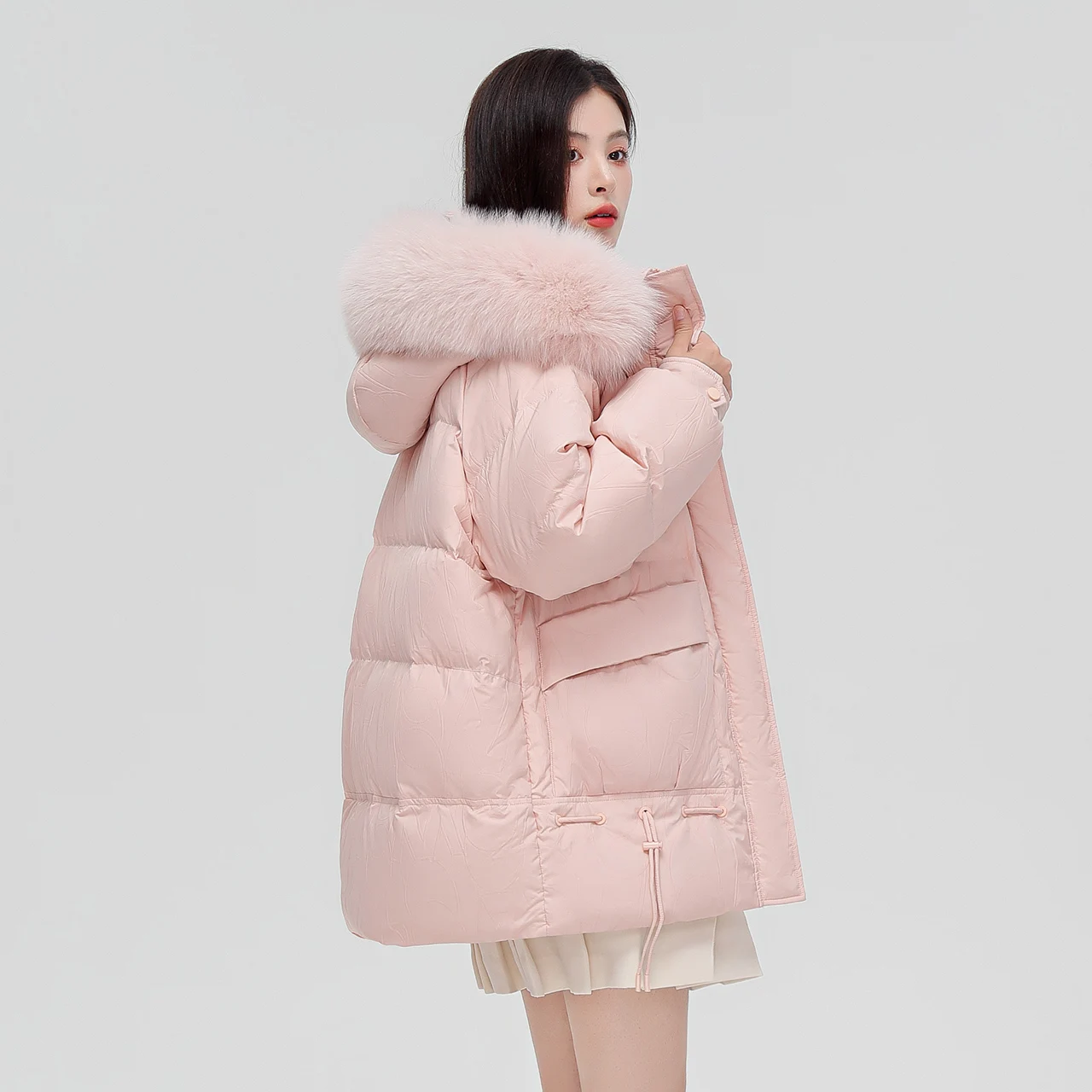 Imagem -03 - Gola de Pele de Luxo para Baixo Jaquetas para as Mulheres 2023 Nova Doce Feminino Inverno Grosso Puffer Cabolsas Meados de Longo Sólido Fofo para Baixo Outwear