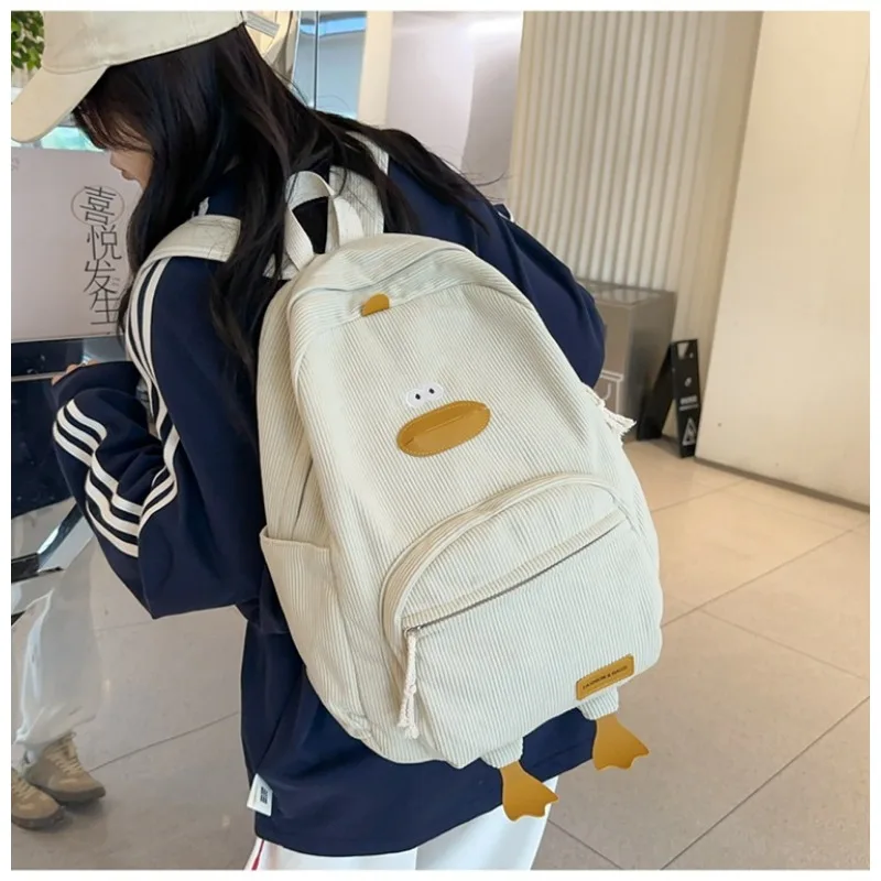 Cartoon Duckling Schoolbag Schoolbag Boys Girls Large Capacity Fashion Korean Girl Corduroy Backpack Computer Backpack Korean