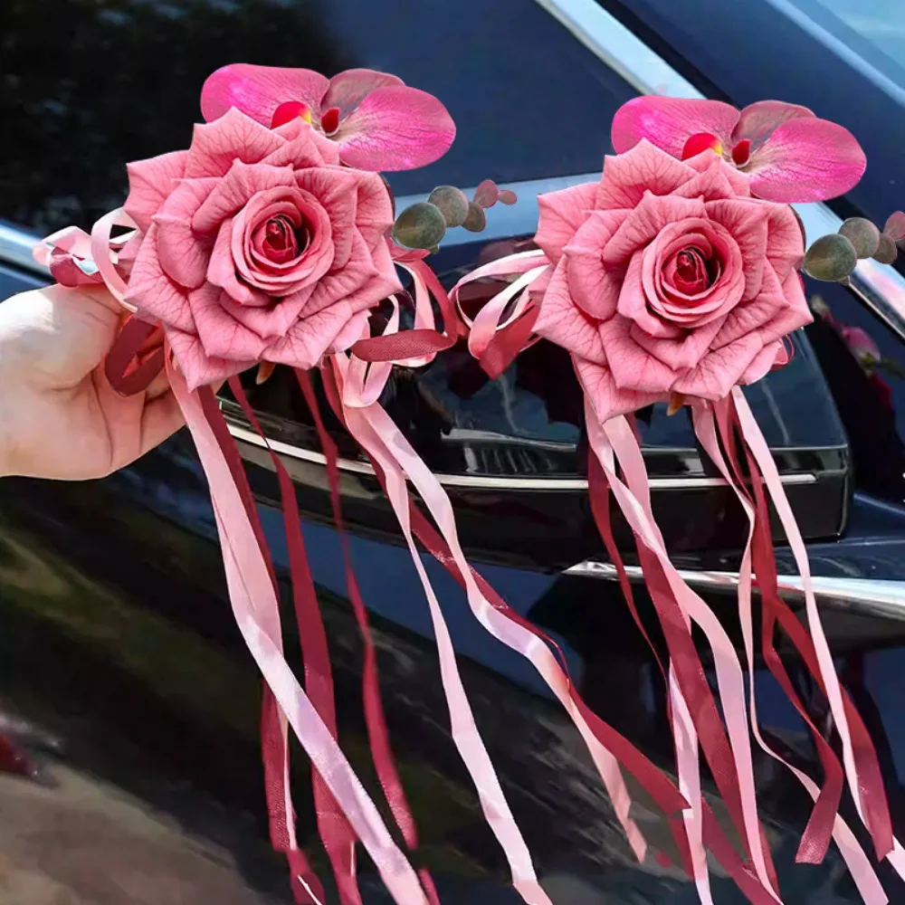 

2Pcs Suction Cup Ribbon Wedding Car Flower Bowknot Simulation Wedding Decoration Artificial Multi-functional