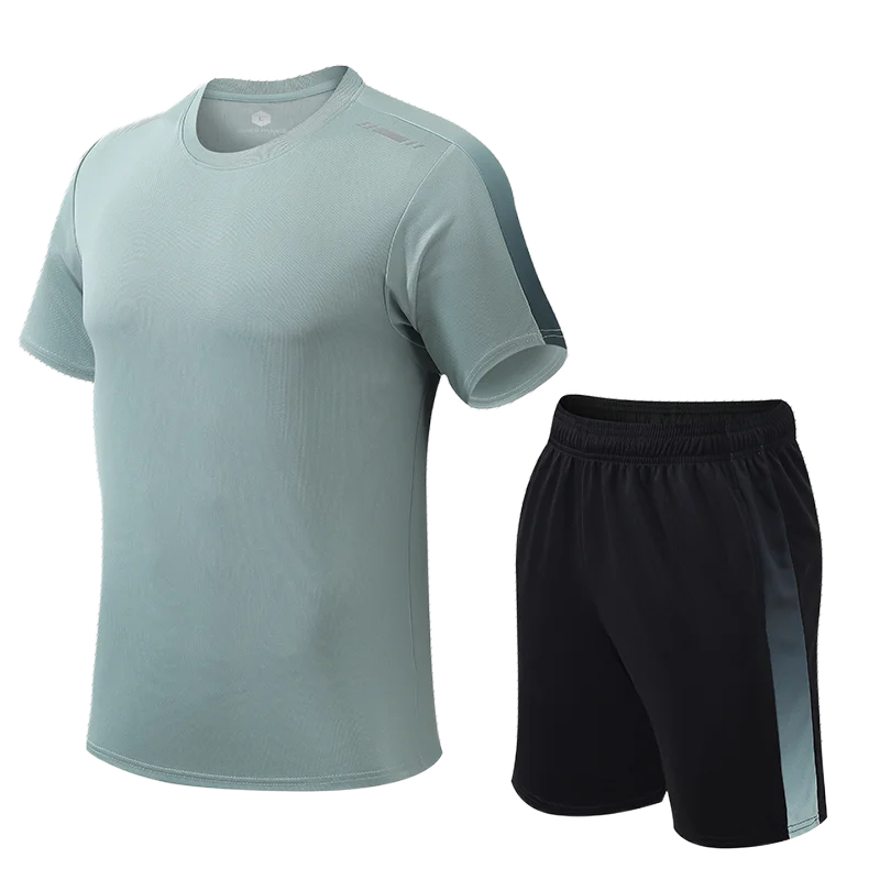 2pcs Set Gym Running Kits Male Basketball Uniform Suit Men Shorts Outdoor Breathable Sports Short Sleeve Clothes Dry Fit