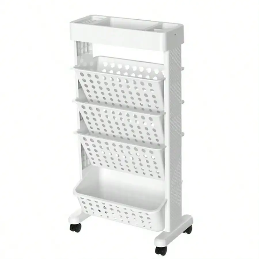 

Multi-Functional Rolling Storage Trolley – Lockable Caster Book Shelf for Home Office