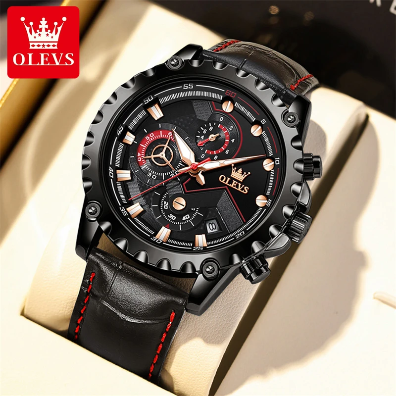 

OLEVS New Sports Chronograph Quartz Watch for Men Leather Waterproof Luminous Mens Watches Top Brand Luxury Relogio Masculino