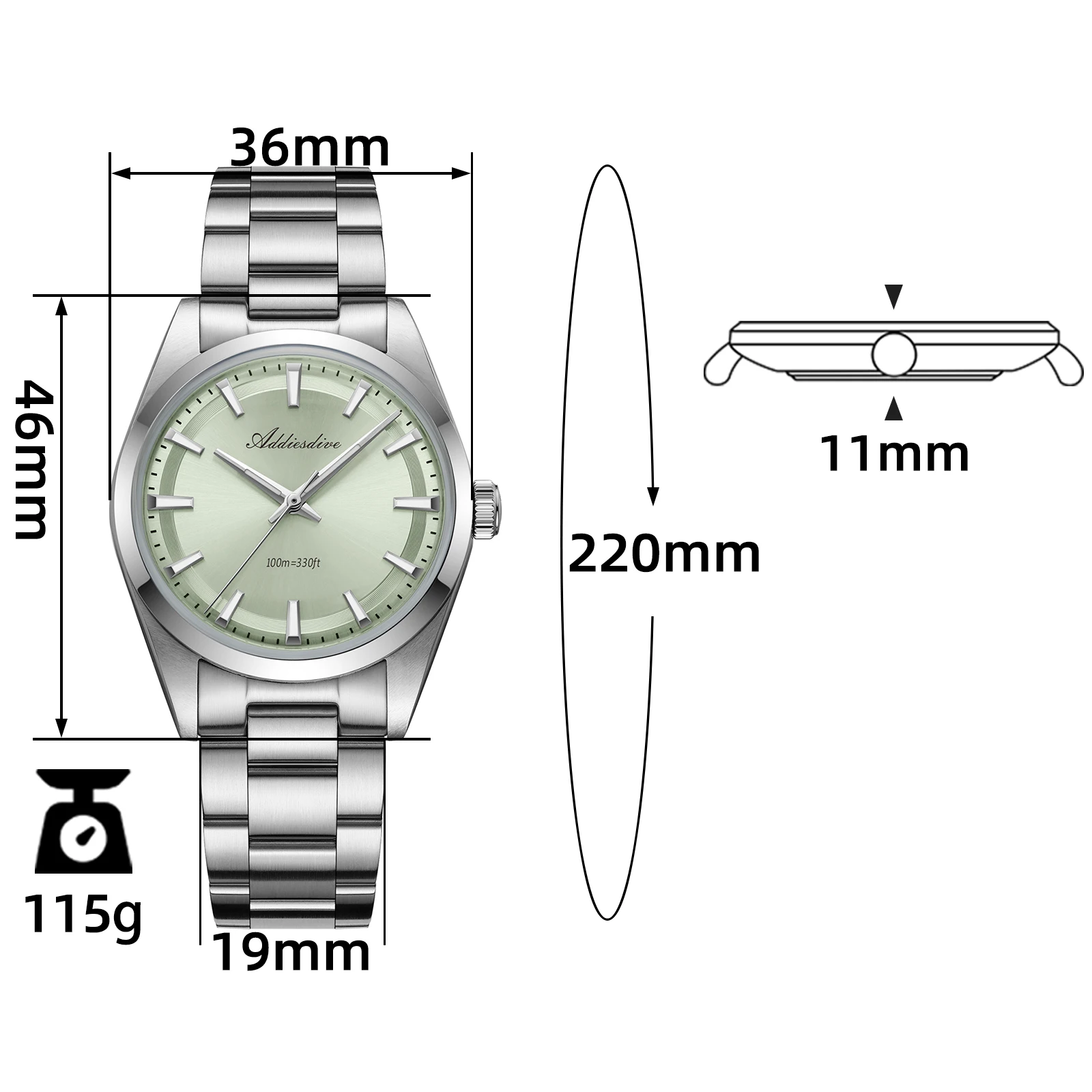 ADDIESDIVE Luxury Men\'s Quartz Watches Bubble Mirror Glass 36mm Stainless Steel Wristwatch Waterproof BGW9 Luminous Watch AD2066