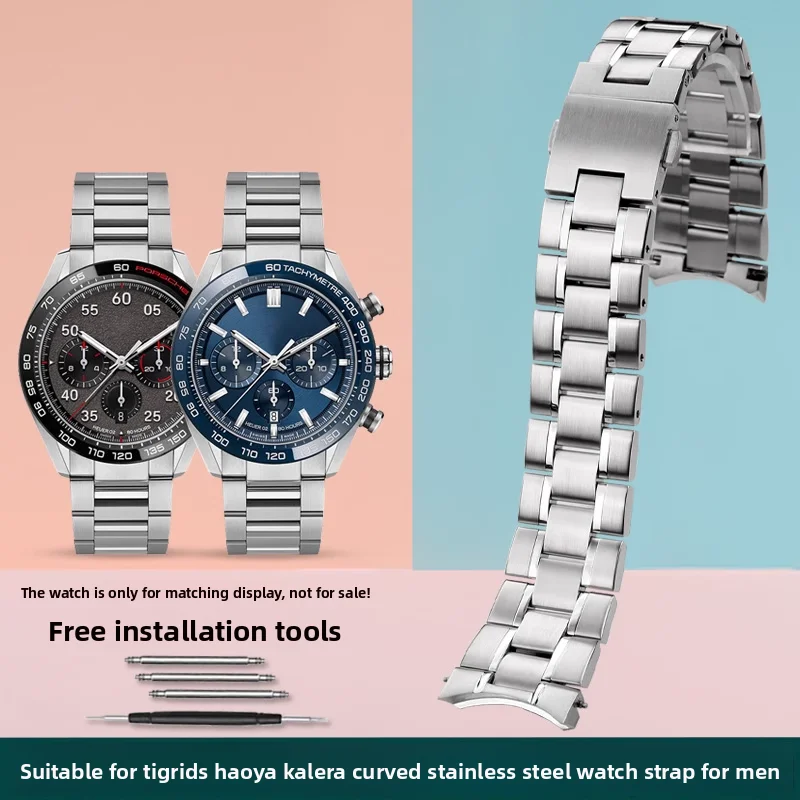 

For Tag Heuer Carrera 22mm Metal Curved End Watch Strap Solid Stainless Steel Watchband Men Bracelet Wristband Accessories Parts