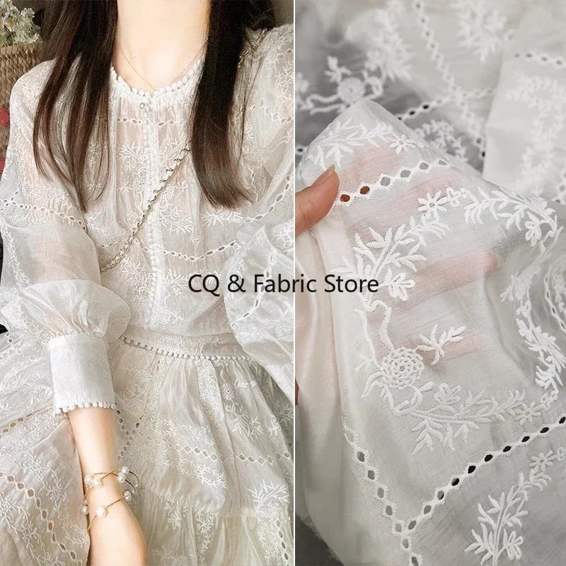 

Hollow Embroidery Flower Fabric for Spring and Summer Clothing Strap Dress Shirts Designer Fabric By The Meter