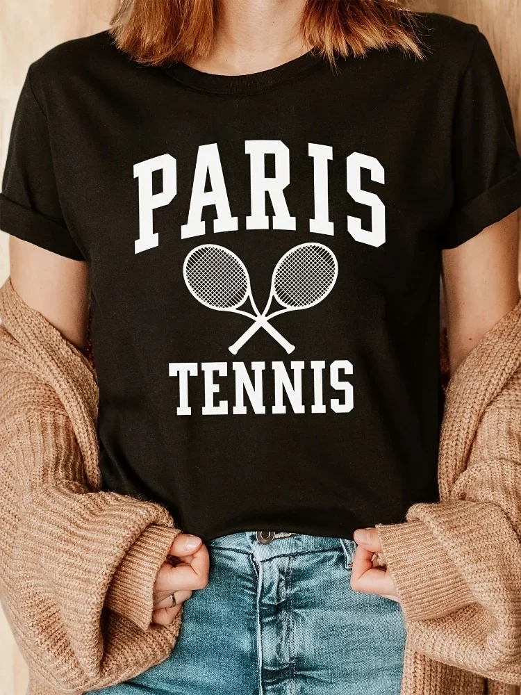 

Парижский теннис, модная женская модная футболка с короткими рукавами и буквенным принтом, повседневная футболка с круглым вырезом, весна/лето/осень, с коротким рукавом