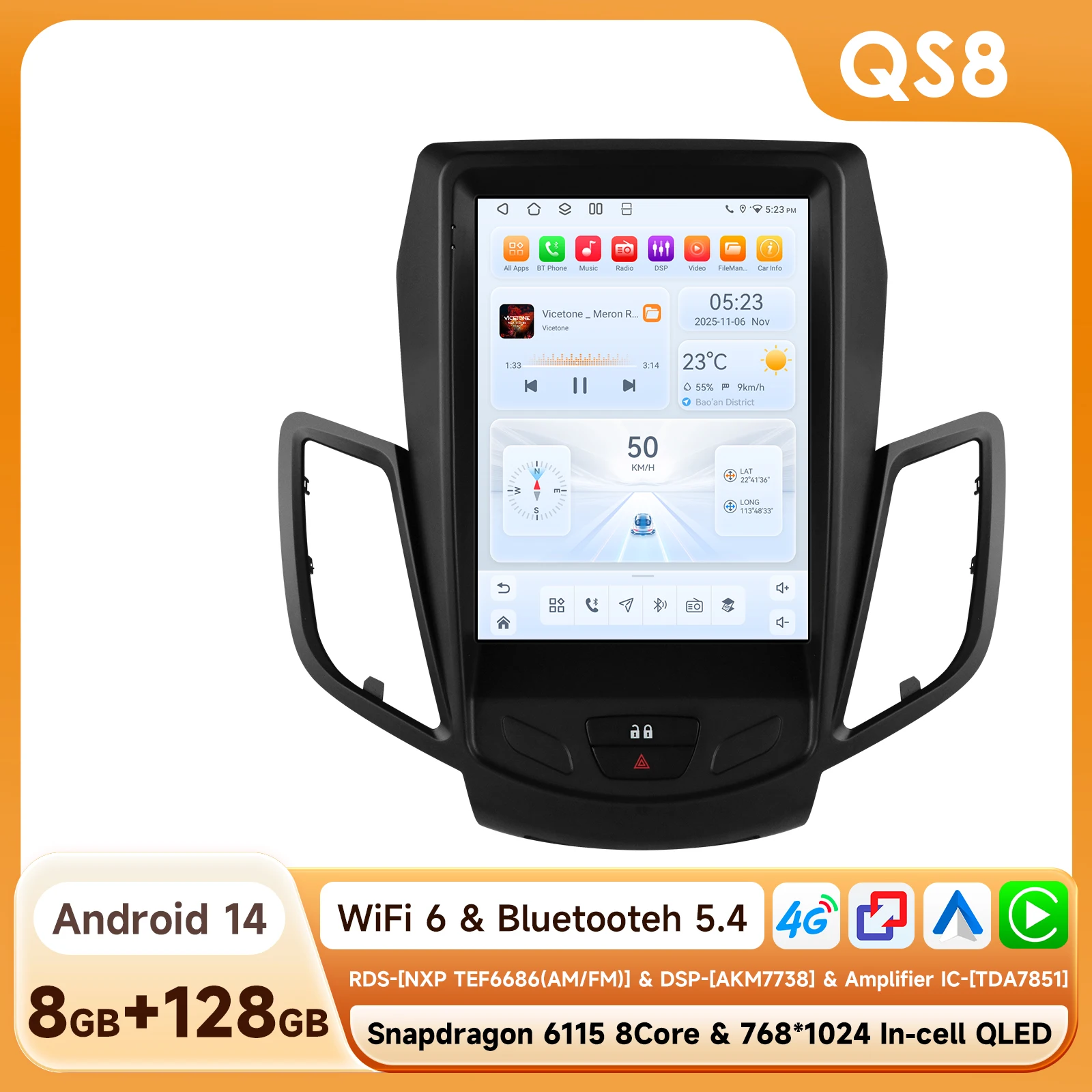 Android autoradio voor Ford Fiesta 2009-2017 autoradio multimediasysteem GPS Carplay 6115 Intelligent 9.7 inch verticaal scherm speler