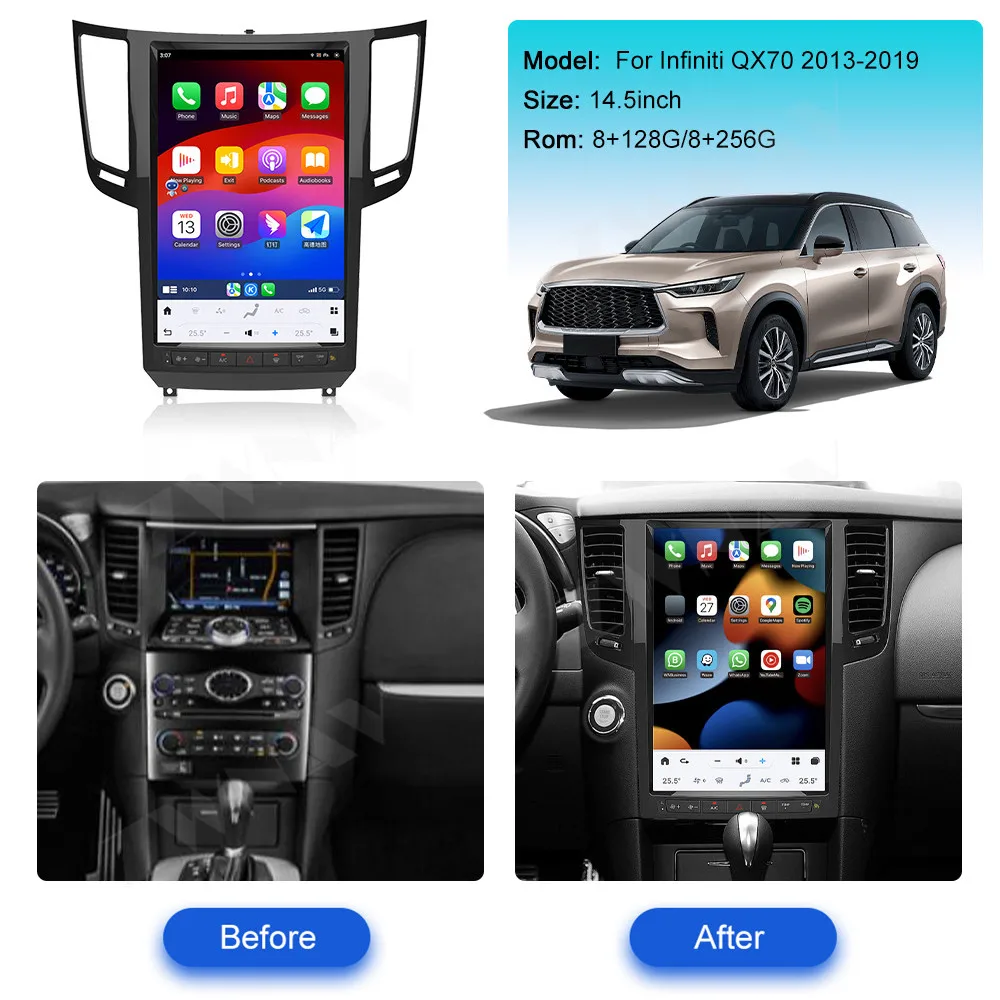 For Infiniti QX70 2013 - 2019 Car Radio Vertical Style Screen Autoradio Multimedia Player Auto Player Navigation Head BT Carplay