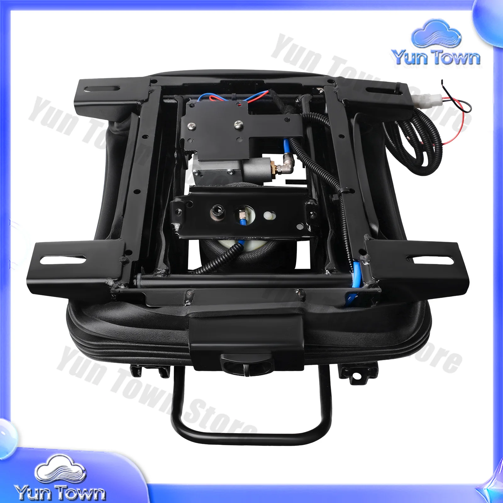 24V Heavy Duty Air Suspension Seat Base Electric Air Ride Pedestal Mount with Slider Rails for Forklift Dozer Skid Steer