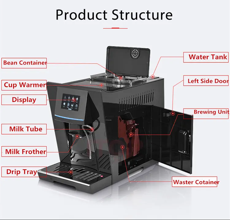 ITOP S8 Automatic Coffee Machine 19Bar ULKA Pump One-touch Automatic Espresso Americano Latte Cappuccino Coffee Machine 110-220V