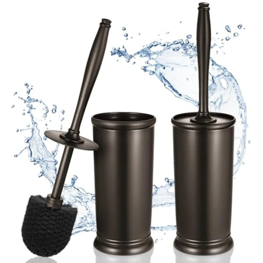 

Curated Picks Toilet Bowl Brush Holder Set: 2 Pack Modern Deep Cleaning Bathroom Toilet Scrubber with Caddy for rv - Rim Decora