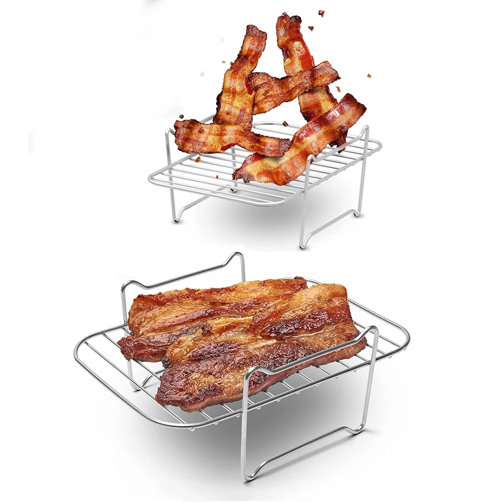 Rack de fritadeira de ar com cesta dupla, 2 pacotes, rack de aço inoxidável 304 para ninja foodi dz201/401, cesta dupla instantânea