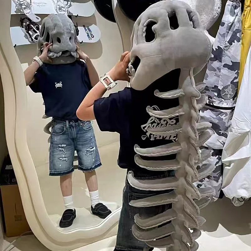 Dinosaurier Skelett Kopfbedeckung Outfit Plüschtier Skelett Kinder Erwachsene Kostüm Requisiten Halloween Kostüm Kind Erwachsene Cooles Geschenk