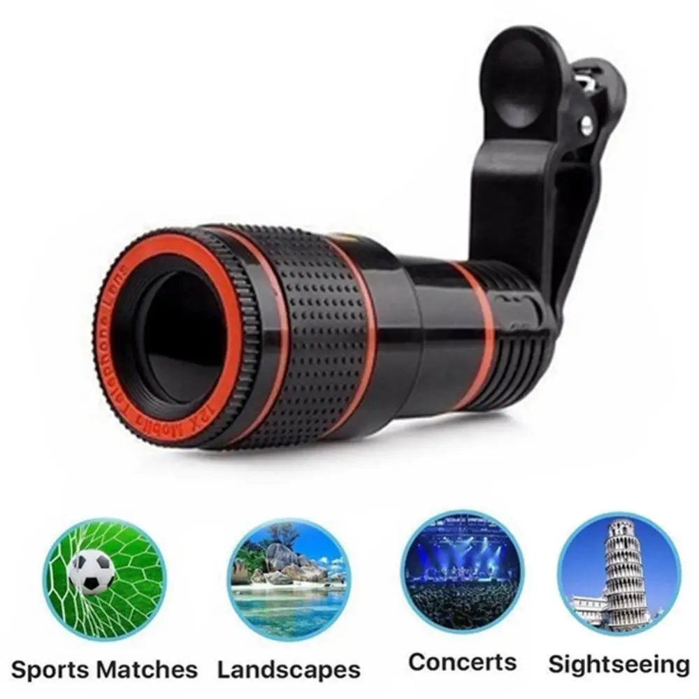 12X Telescope Zoom Lens Monocular Mobile Phone Camera Lens for iPhone Smartphones for Camping Hunting Sports