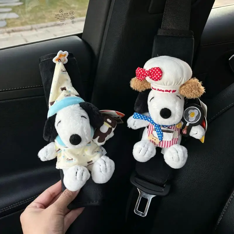 Snoopy Car Seat Belt Shoulder Cover Kawaii Chef Snoopy Cartoon Plush Seat Belt Cover Car Interior Decoration Girl Gift