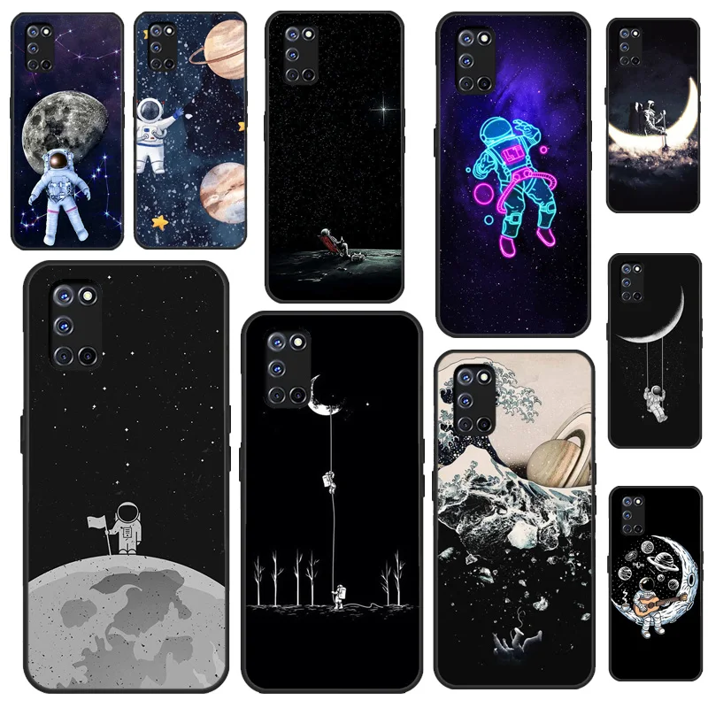 Moon Stars Space Astronaut Case For OPPO A74 A94 A54 A57 S A77 A76 A96 A52 A72 A91 A93 A5 A9 A31 A53 A15 A16 A17 Cover