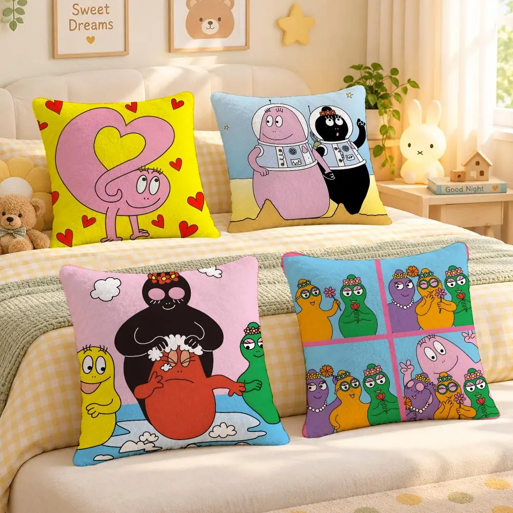 Cartoon Barbapapa Kids Retro Cushion Cover Personalized Soft Plush Pillow Living Room Home Sofa Bedroom Office Car Cushion