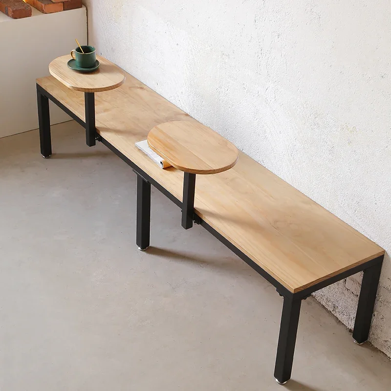 

Log wind milk tea shop table against the wall sofa booth cafe shop solid wood leisure table and chair rest bench bench