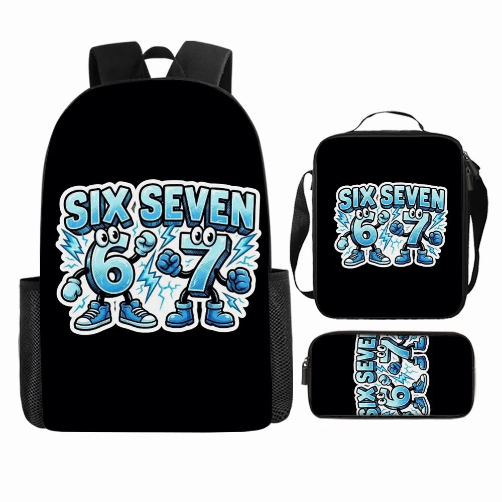Popular Youthful Funny Cool 67 six seven 3D Printed 3pcs/Set Student Travel bags Laptop Daypack Backpack Lunch Bag Pencil Case