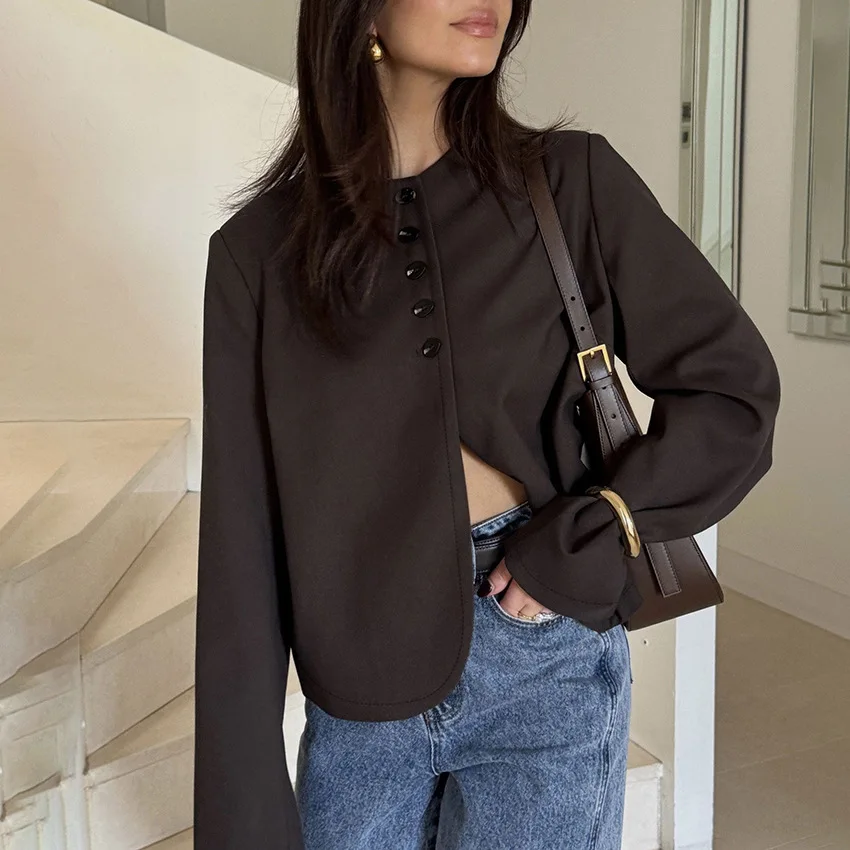 

2025 Winter New Simple and Versatile Single Breasted Long Sleeved Jacket with Stylish and Stylish Design for Commuting