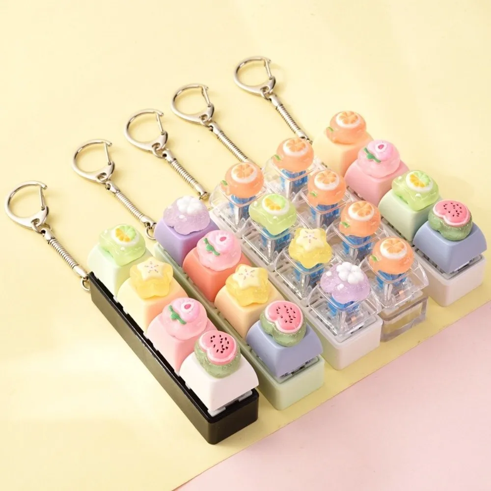 Kawaii 4-Key Fidget Keychain Smooth Portable Push Button Keychain Fruit Cute Reduce Pressure Travel Companion