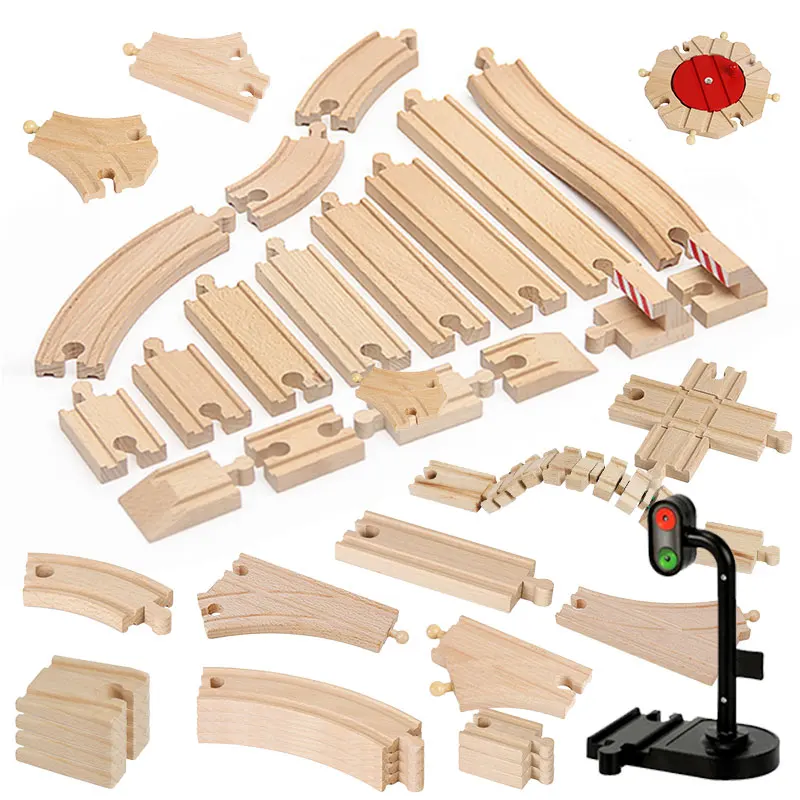 Wooden Train Track Accessories Railway Crossroads Forked Track Expansion Track Fit for Biro Beech Wood Tracks Toys Children Gift