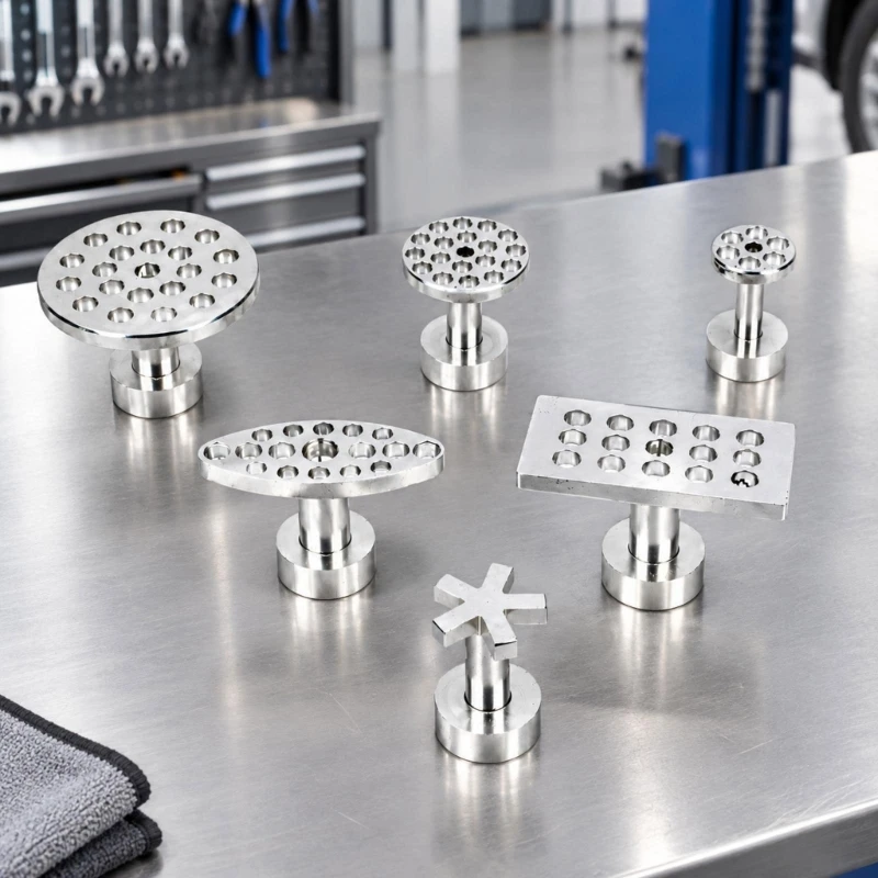 Aluminum Automotive Surfaces Repair Attachments, 6 Assorted Head Shapes for Pulling Procedures Across Common Vehicle Bodywork