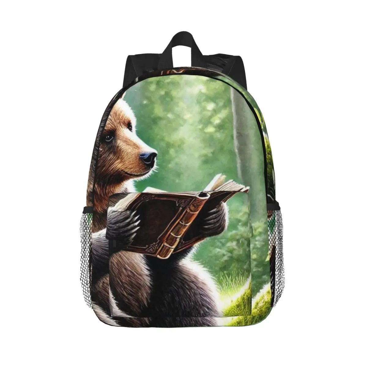 Bear Read Books In Forest Backpack Daypack Large Capacity Boys Girls BookBag Shoulder Bags for Men Women Children School Bag