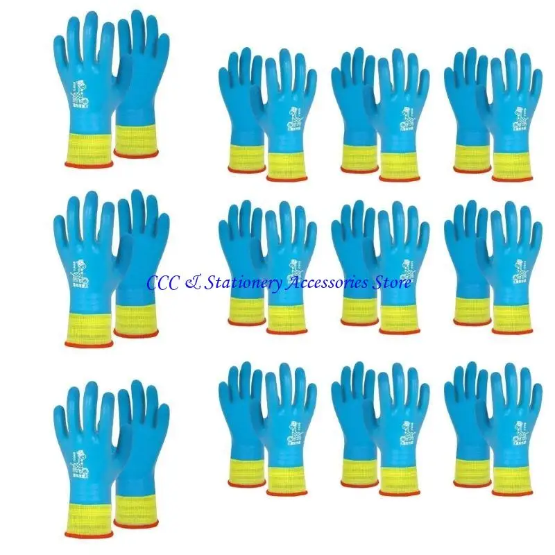 Q1JC 12Pair Child Safety Gloves Elasticity Cuffs with Thick Latex Coating, Breathable Back, Waterproof Palms for Pet Handling