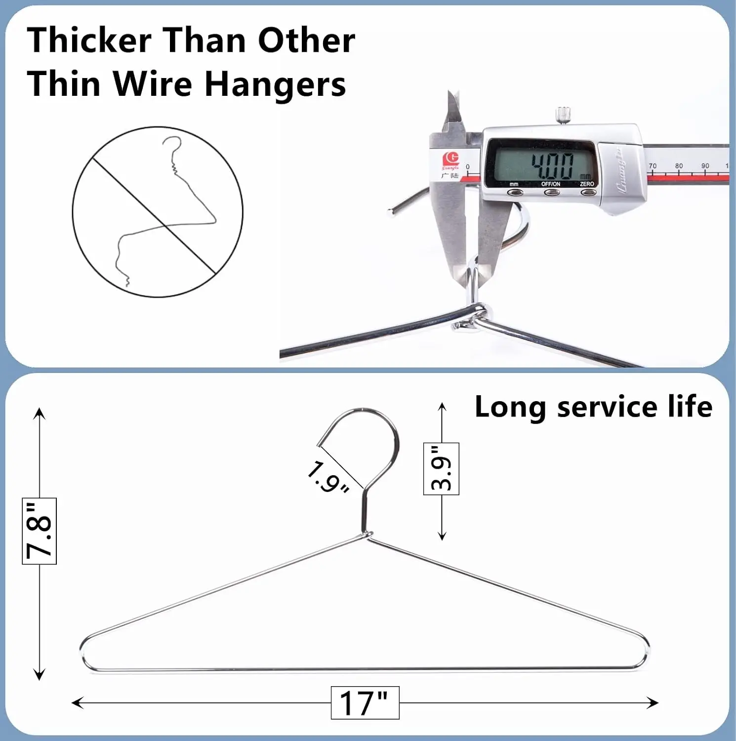 20 Pack Heavy Duty Metal Coat Hangers, Chrome, Space Saving, Rust Proof